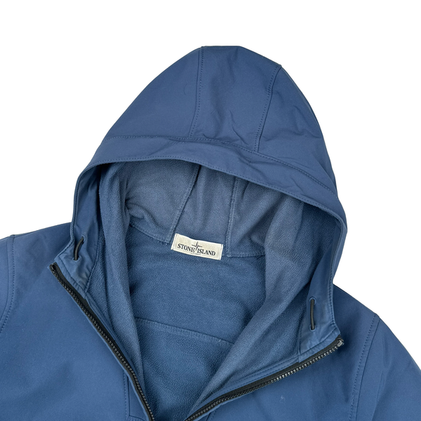 Stone Island Blue Fleece Lined Soft Shell Goggle Jacket - Large