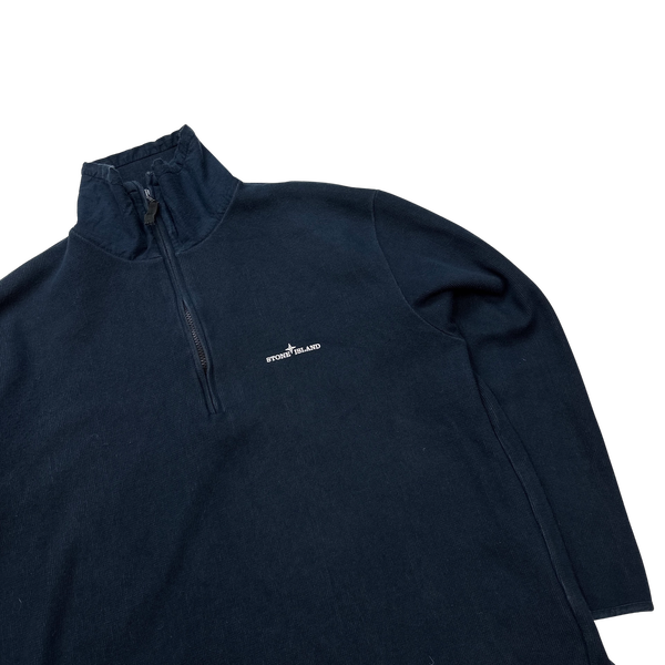 Stone Island 2002 Navy Cotton Blend Fine Knit Half Zipped Jumper - Large