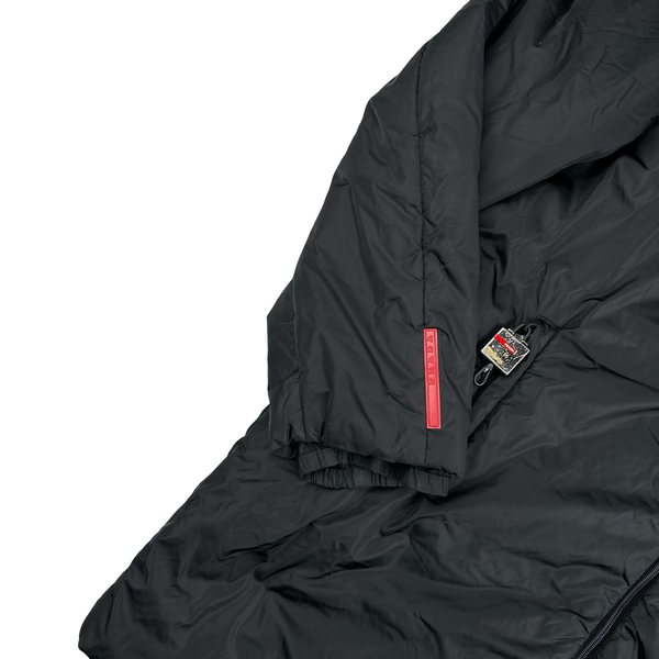 Prada Black Nylon Tab Padded Long Jacket - 3XL
