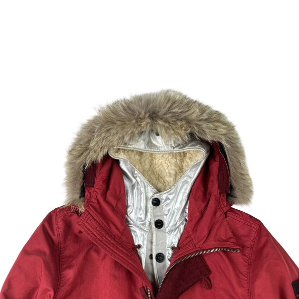 Stone Island 2015 Silver Sherling Liner Coyote Fur Hood David TC Jacket - Small
