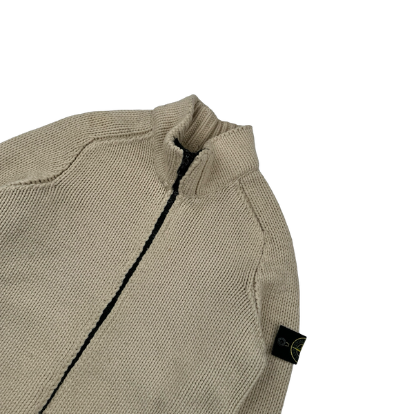 Stone Island 2004 Cream Cotton Heavyweight Knit Jumper - Small