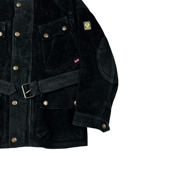 Belstaff Black Multi Pocket Field Suede Leather Zipped Heavyweight Jacket - Small