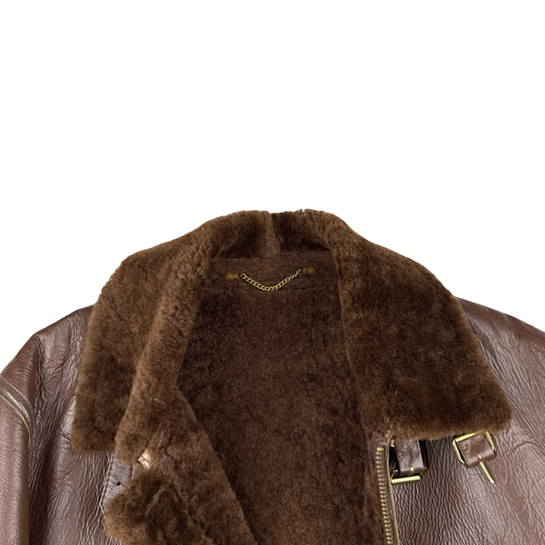 Shearling Lined Aviator Pilot Thick Leather Vintage Jacket - Medium