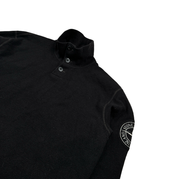 Stone Island Vintage Black Ribbed Wool Compass Pullover Jumper - XL