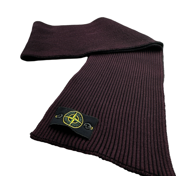 Stone Island Wine Ribbed Wool Scarf
