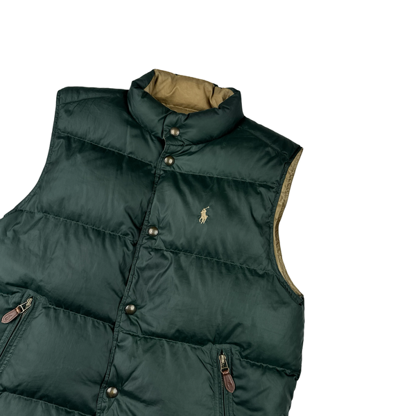 Ralph Lauren Green/Beige Down Reversible Puffer Gilet - Large