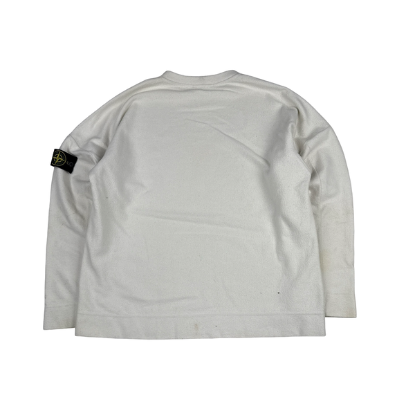 Stone Island Vintage White Fleecd Cotton Pullover Jumper - XL
