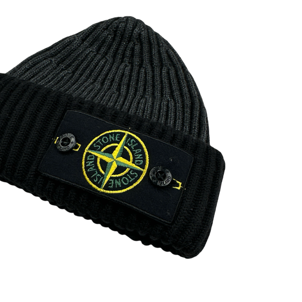 Stone Island 2011 Two Tone Grey Ribbed Wool Badge Beanie