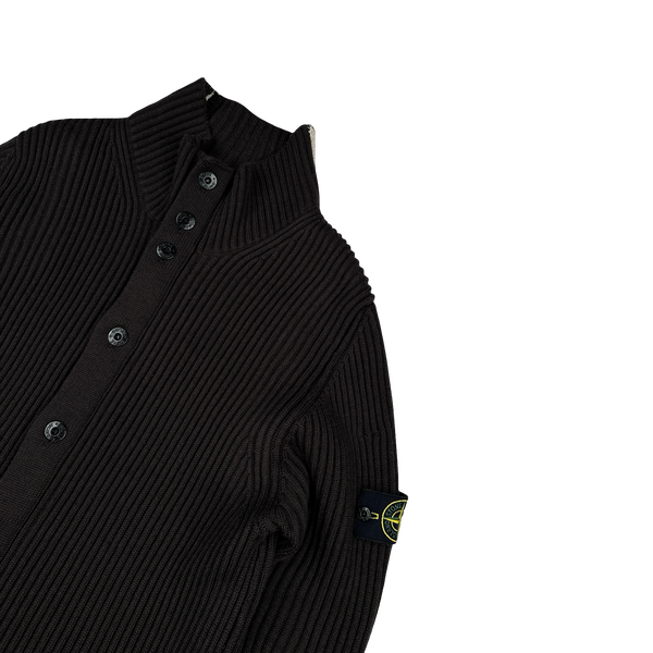 Stone Island 2005 Brown Wool Buttoned Ribbed Jumper - XXL