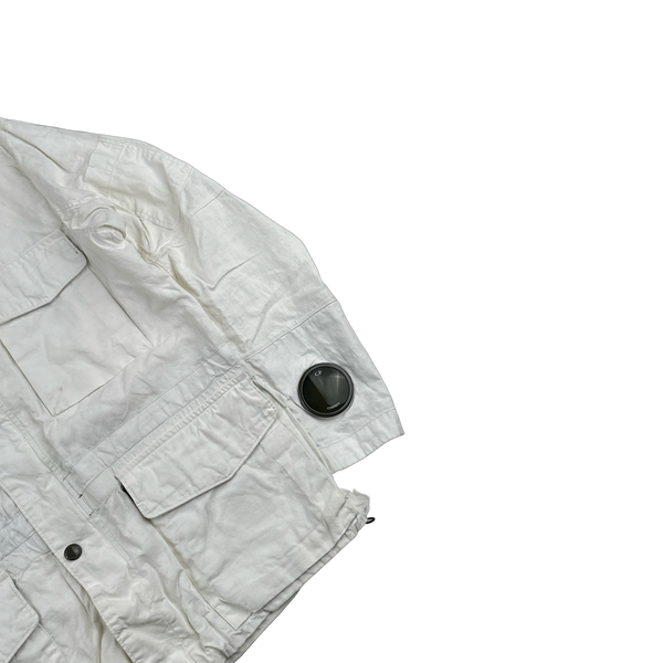CP Company White Plated Linen La Mille Goggle Jacket - Small