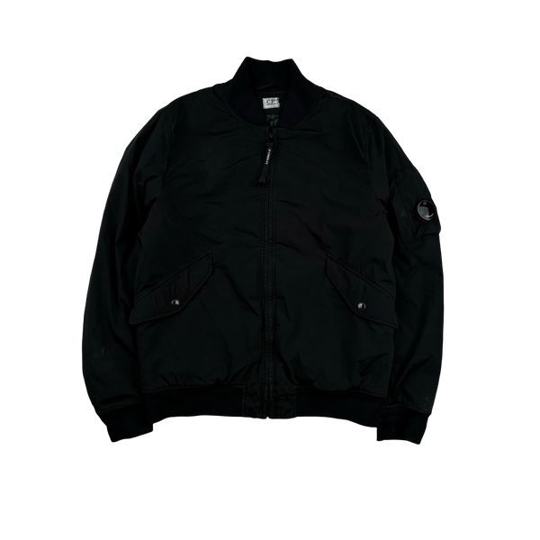 CP Company Black Nycra Quilted Lined Bomber Jacket - Large