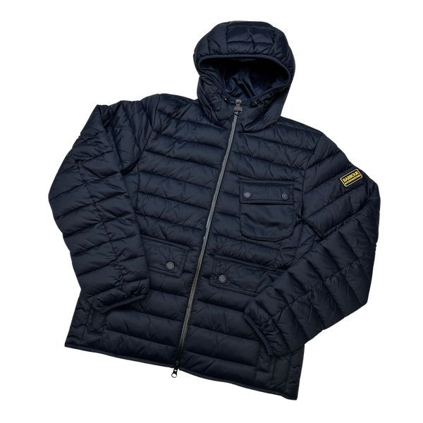 Barbour International Navy Fibre Down Motorcycle Puffer Jacket - Medium