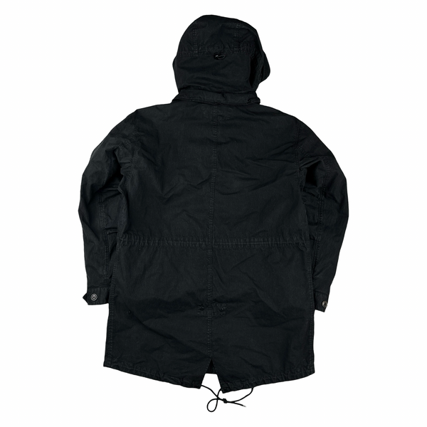CP Company 50 Fili Black Double Lined Long Fish Tail Jacket - Large