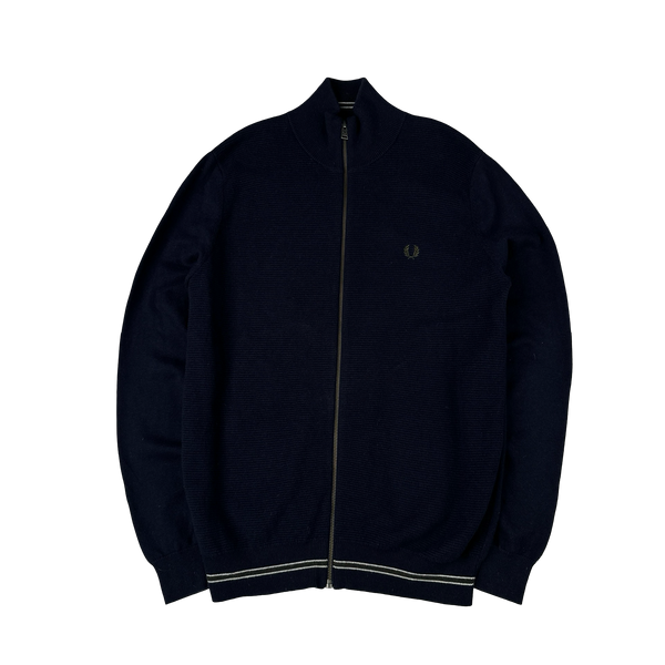 Fred Perry Navy Zipped High Neck Knit - Large