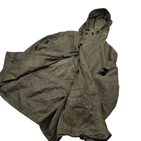 Stone Island 2002 Brown Lino Flax Blend Zipped Jacket - Large