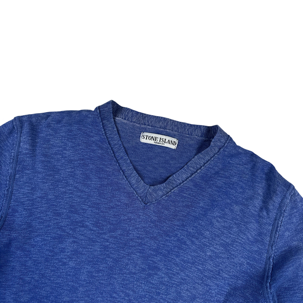 Stone Island 2006 Blue V Neck Knitted Crewneck Jumper - Large