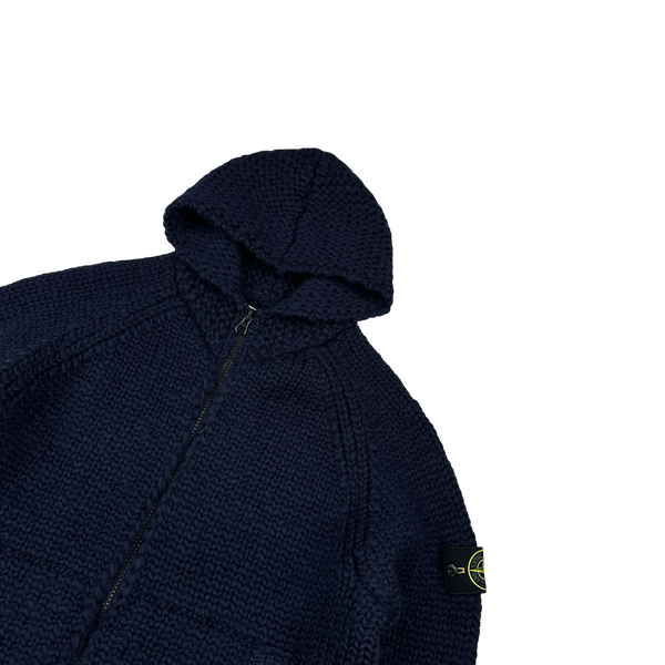 Stone Island 2022 Navy 100% Wool Knitted Zipped Hoodie - XL