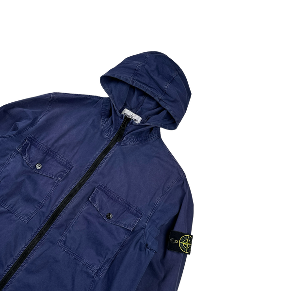 Stone Island 2018 Blue Hooded Cotton Overshirt Jacket - Large