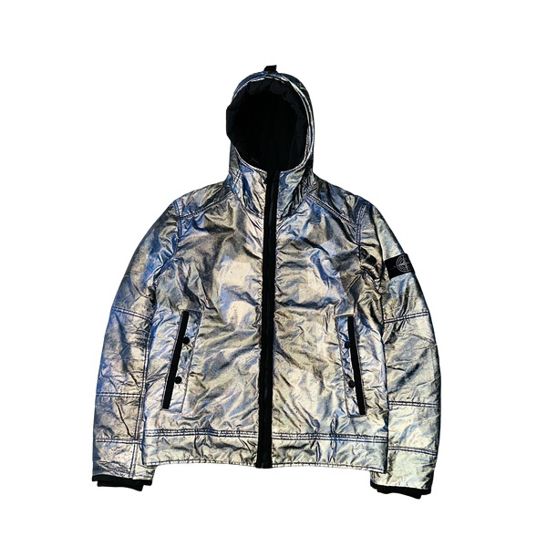 Stone Island 2012 Blue Fleece Lined Camo Reflective Jacket - Large
