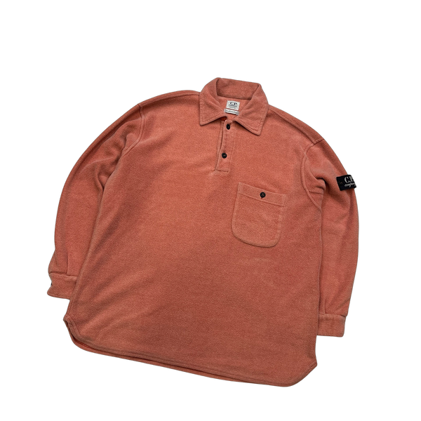 CP Company Vintage Salmon Towelling Fleece Rugby Polo Top - Small