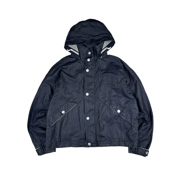 Stone Island 2024 Navy Raw Plated Linen Marina Spellout Zipped Jacket - XL