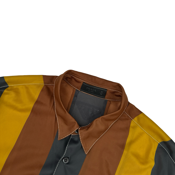 Prada Runway Striped Panel Silk Twill Buttoned Sample Shirt - XL