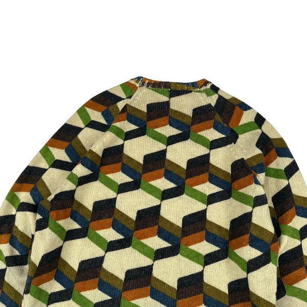 Prada 2017 Archive Geometric Wool Monogram Crewneck Knit Jumper - Large