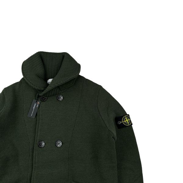 Stone Island 2022 Forest Green Wool Double Breasted Cardigan - Large
