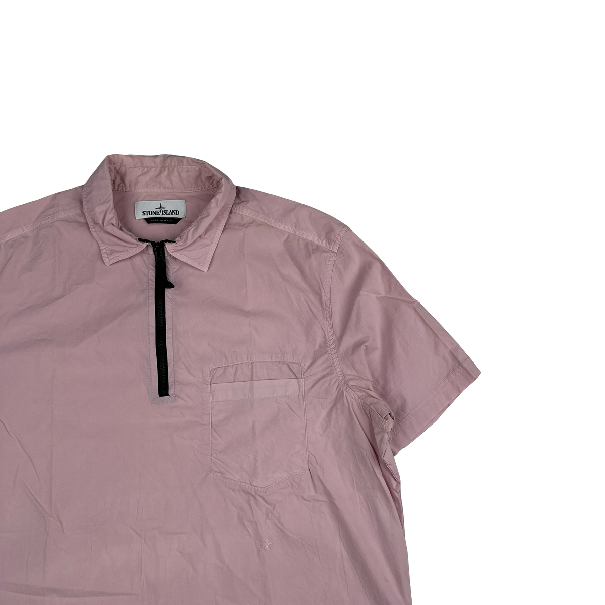 Stone Island 2017 Pink Cotton Short Sleeve Quarter Zip Overshirt - XL ...