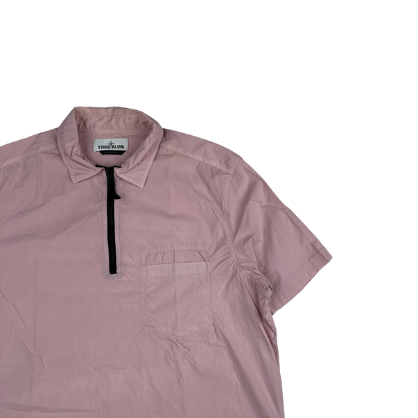 Stone Island 2017 Pink Cotton Short Sleeve Quarter Zip Overshirt - XL