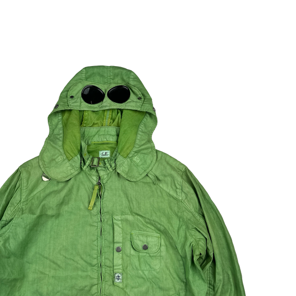 CP Company Green Lino Flax Cotton La Mille Goggle Jacket - XL