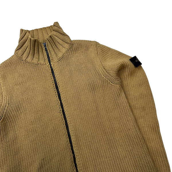 Stone Island 2005 Brown Knit Zipped High Neck Jumper - XXL