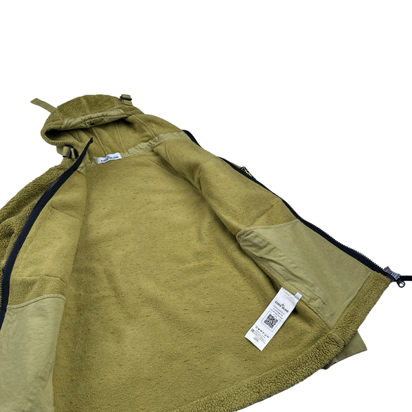 Stone Island 2021 Green Teddy Fleece Zipped Jacket - Small