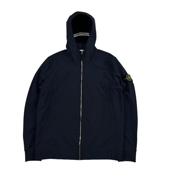 Stone Island 2021 Navy Soft Shell E Dye Hooded Jacket - Large