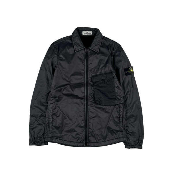 Stone Island 2020 Black Lamy Flock Zipped Overshirt - Small