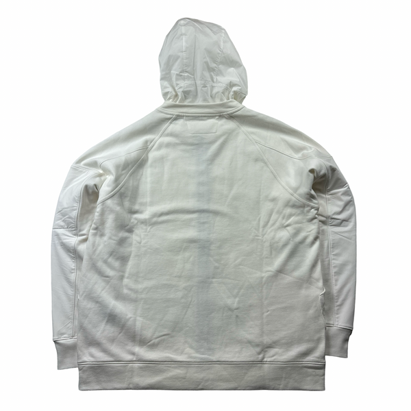 CP Company White Raised Diagonal Fleece Nylon Hooded Jumper - XXL