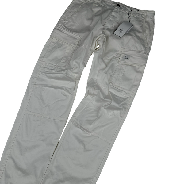 CP Company White Stretch Ergonomic Fit Cargo Trousers - Medium