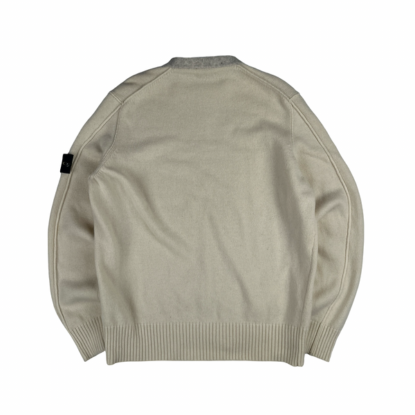 Stone Island 2008 Cream White Wool Crewneck Jumper - 3XL