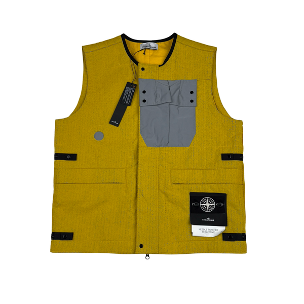 Stone Island 2022 Yellow Needle Punched Reflective Gilet - Large