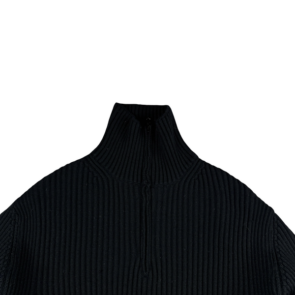 Stone Island 2001 Black Lana Wool Vintage Ribbed High Neck Jumper - Large