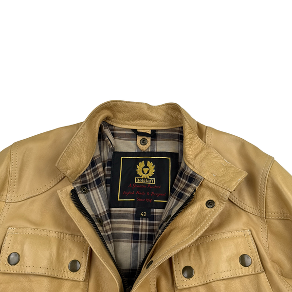 Belstaff Cream Multi Pocket Field Leather Zipped Heavyweight Jacket - Small