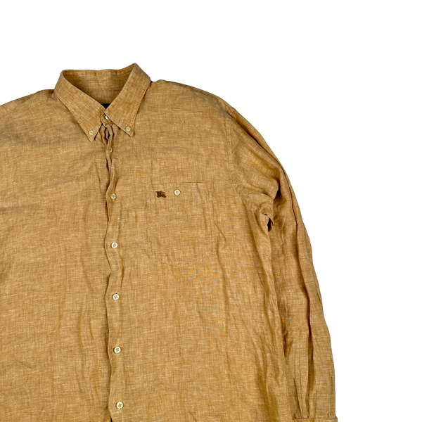 Burberry Orange Linen Emblem Buttoned Shirt - XL