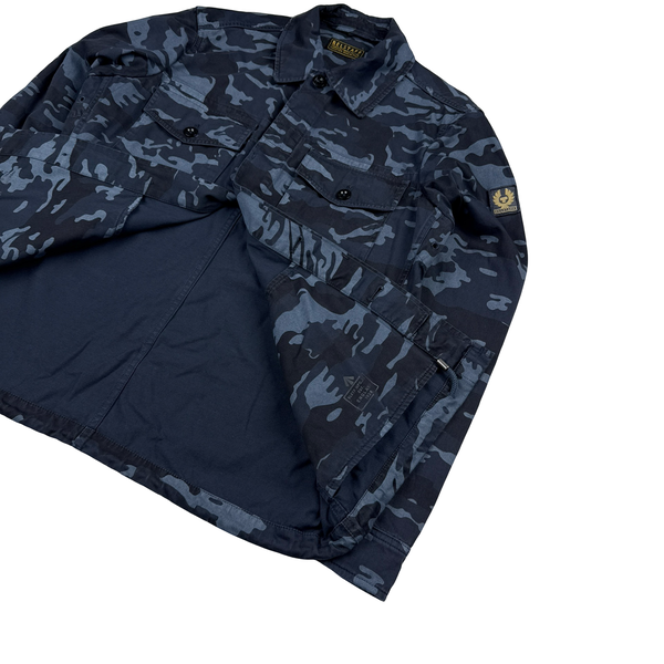 Belstaff Navy Camo Multi Pocket Cotton Collared Zipped Overshirt - Medium