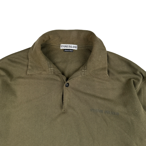 Stone Island Vintage 1998 Khaki Long-sleeved Pullover Polo Shirt - Large
