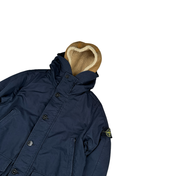 Stone Island 2015 Navy David TC Shearling Hood Down Lined Winter Jacket - Medium