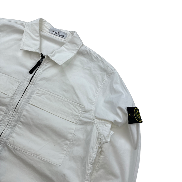 Stone Island 2023 White Supima Cotton Twill Zipped Overshirt - Large