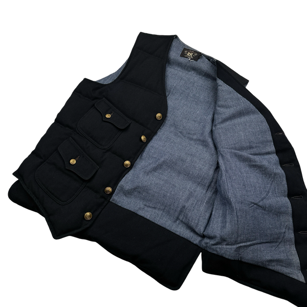 RRL Ralph Lauren Navy Cotton Down Puffer Vest - Medium