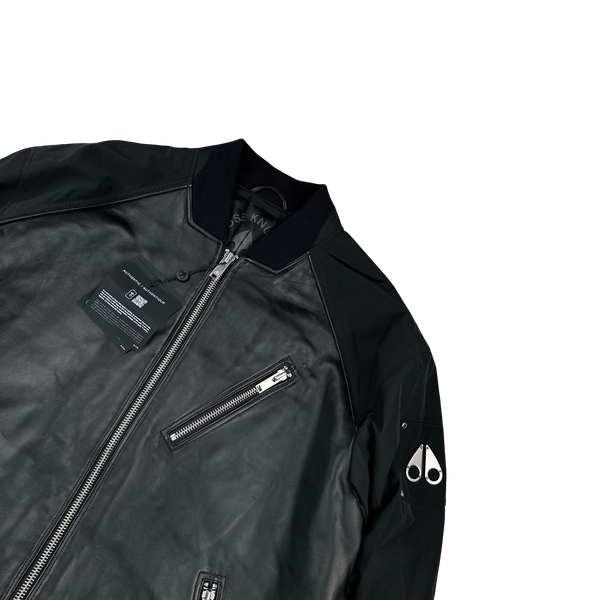 Moose Knuckles Black Leather Lined Bomber Jacket - XL