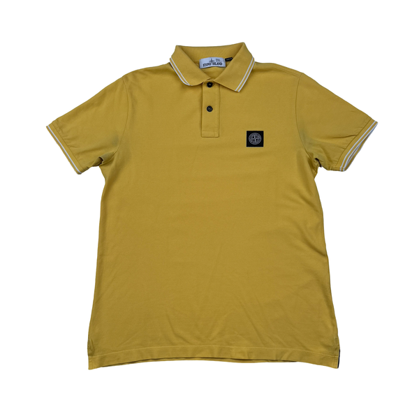 Stone Island Yellow Short Sleeve Polo Shirt - Large