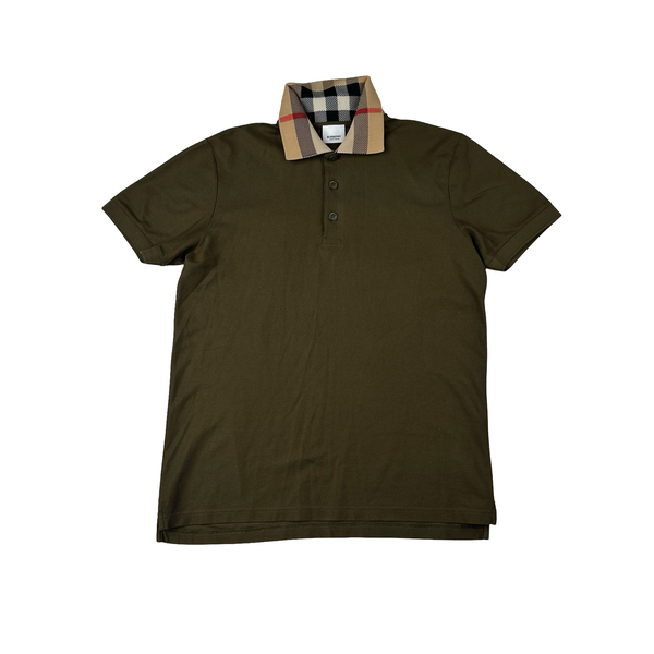 Burberry Nova Check Collar Khaki Polo Shirt - Medium